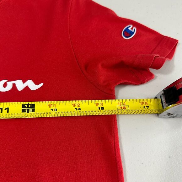 Champion T-Shirt Boys Size M Red Graphic Script Logo Cotton Blend Short Sleeve - Picture 7 of 8